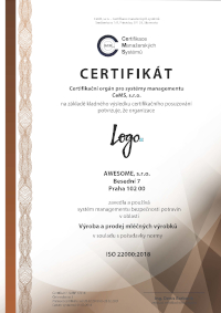 certifikát ISO 22000
