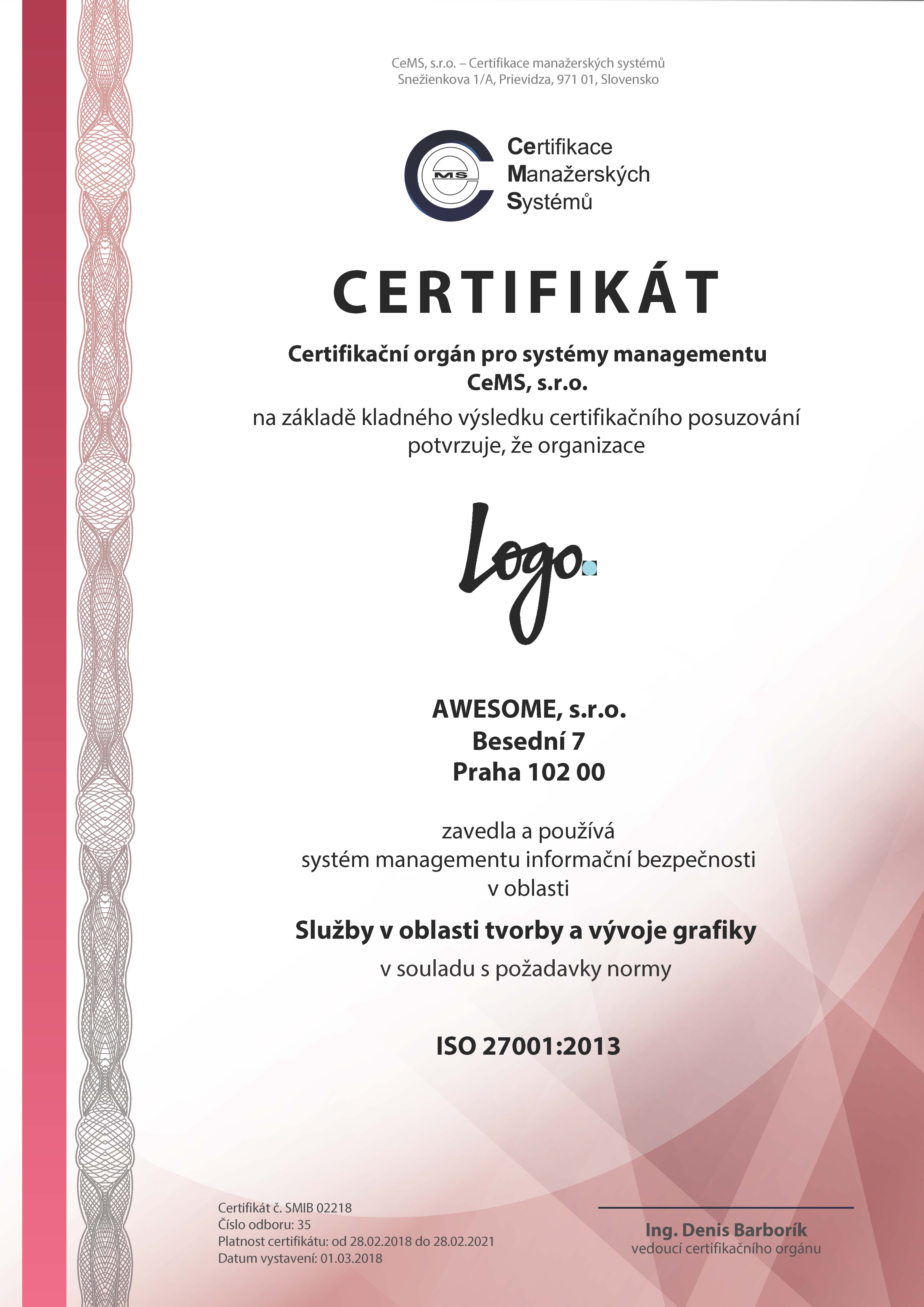 certifikát ISO 27001