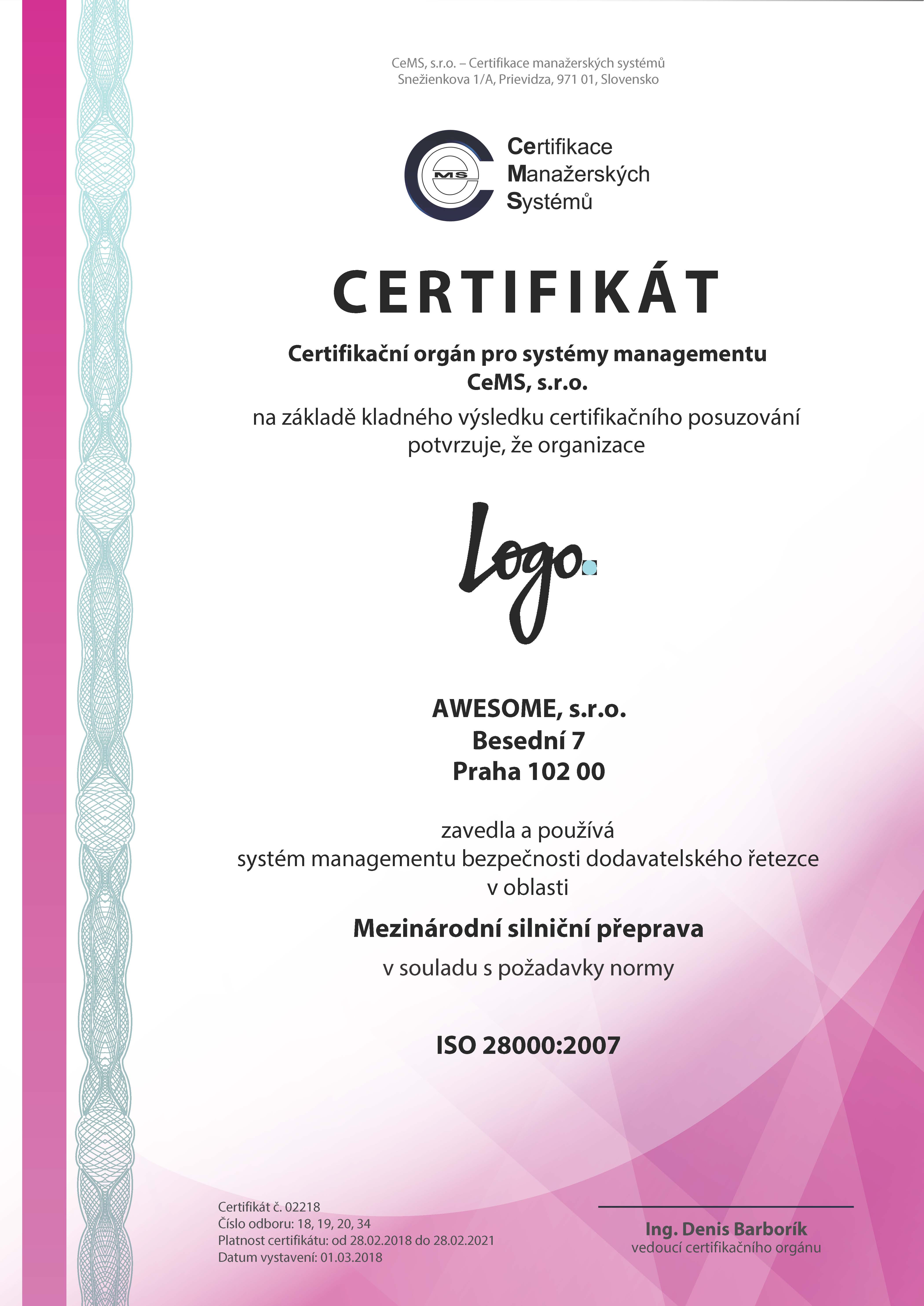 certifikát ISO 28000