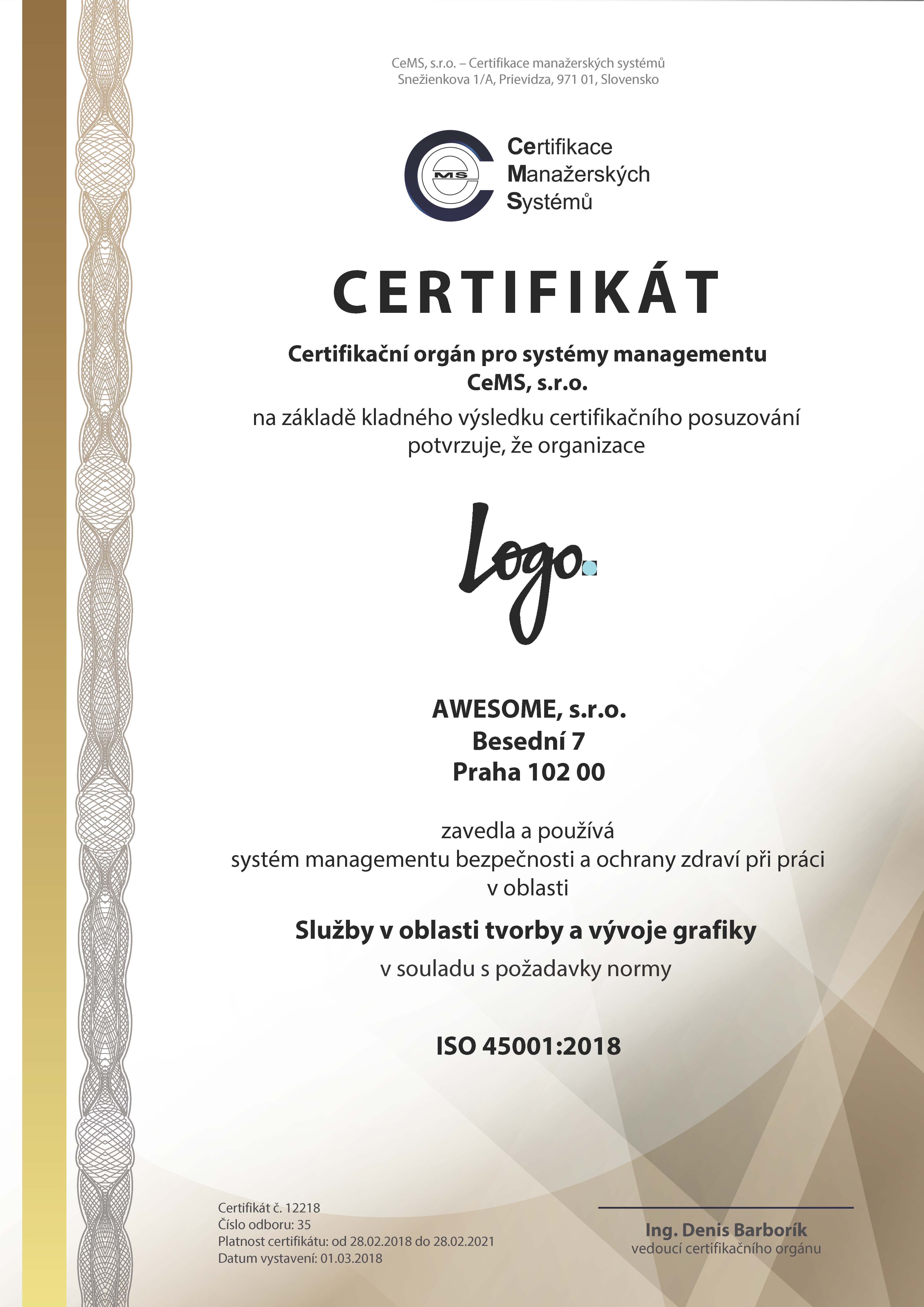 certifikát ISO 45001