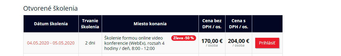 výber termínu online školenia