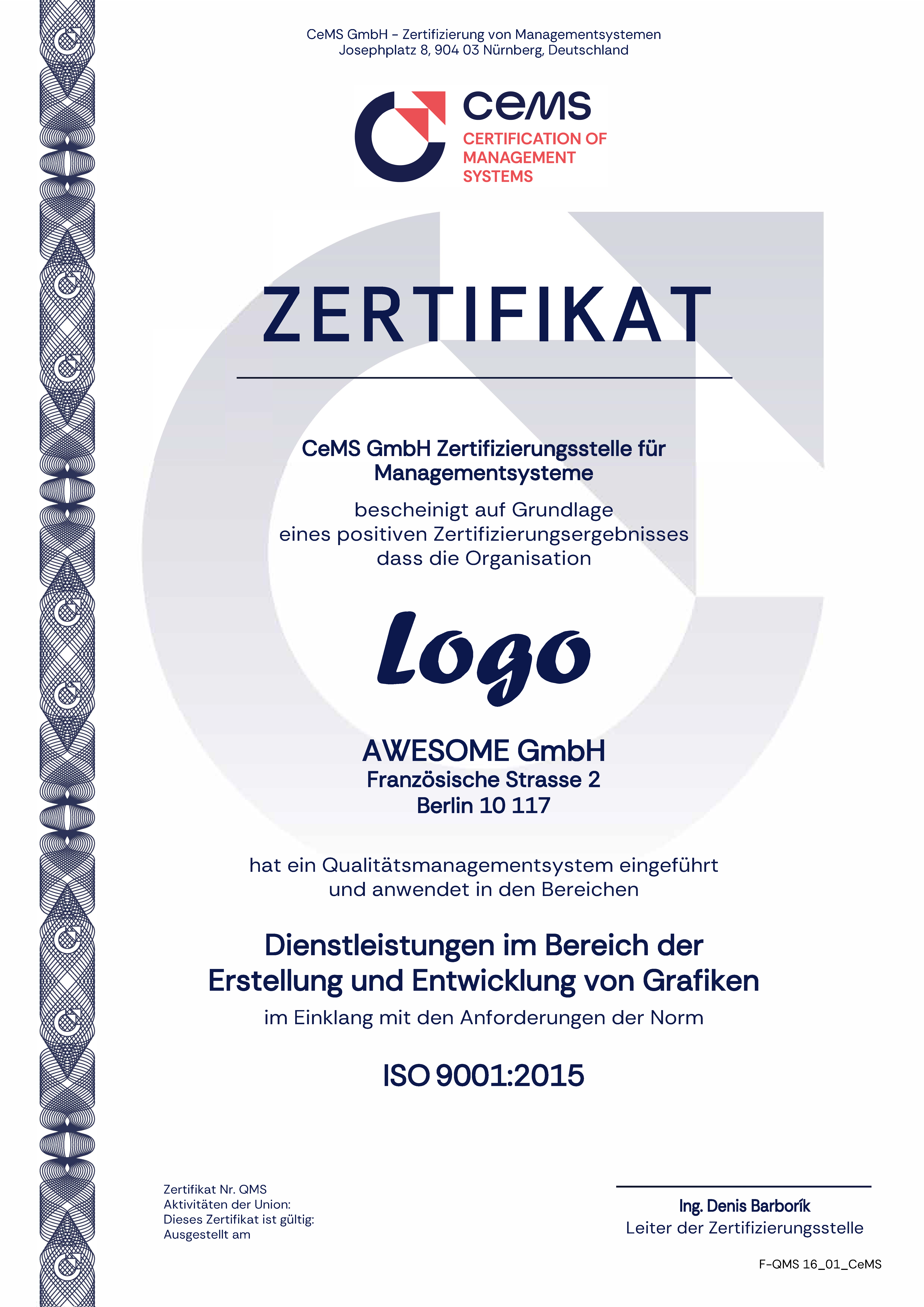 Zertifikat ISO 9001 cems