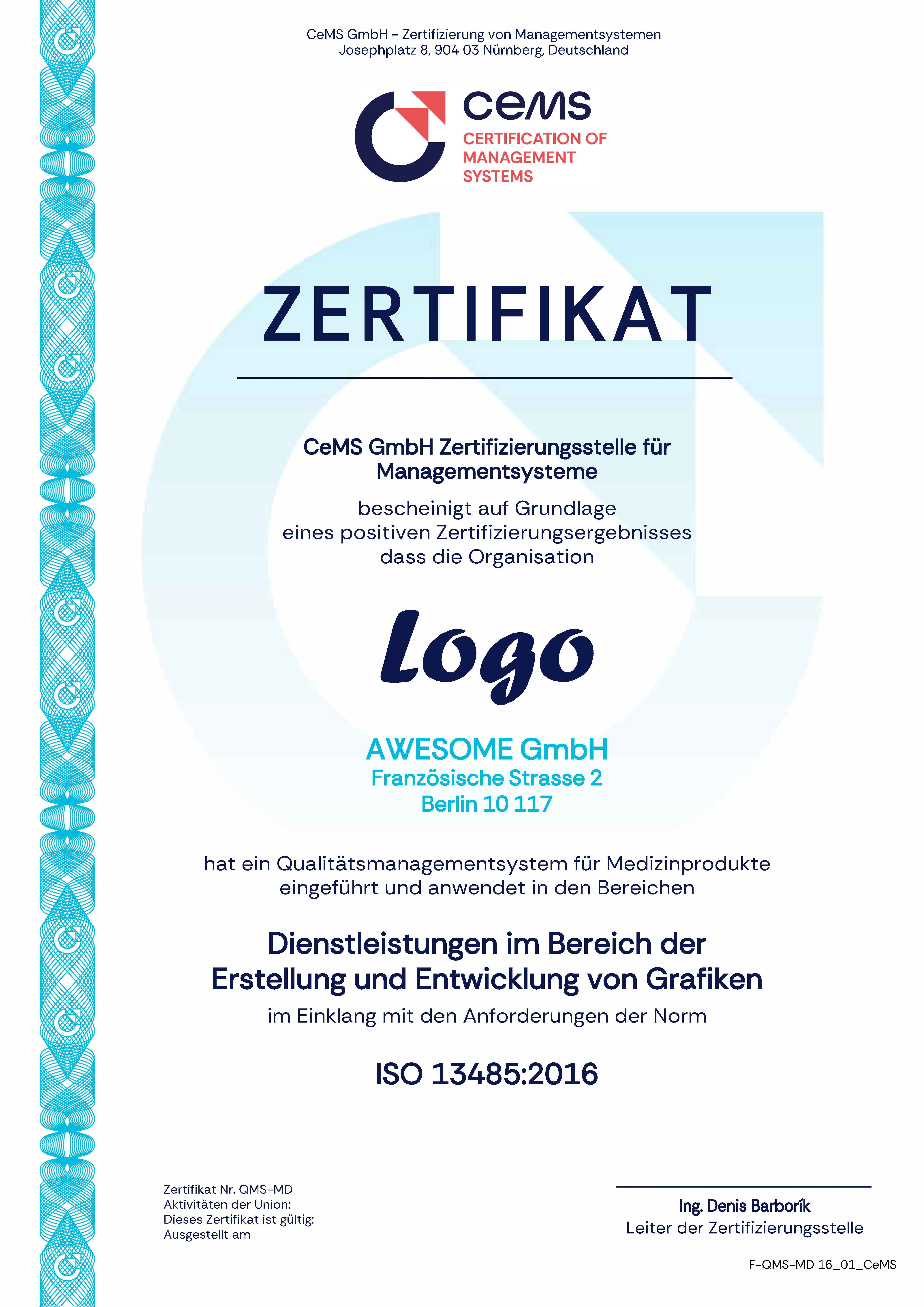 Zertifikat ISO 13485 cems