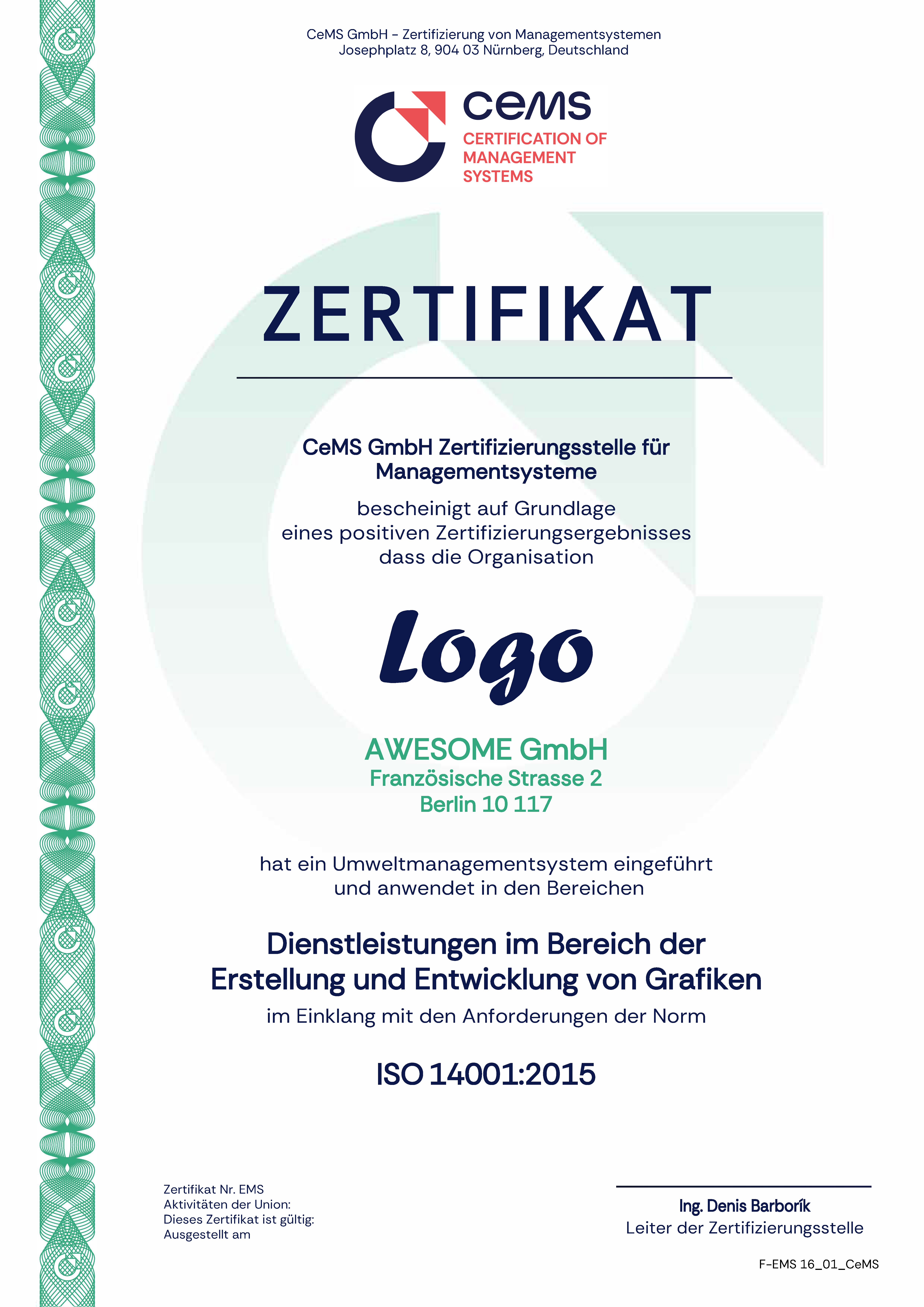 Zertifikat ISO 14001 cems