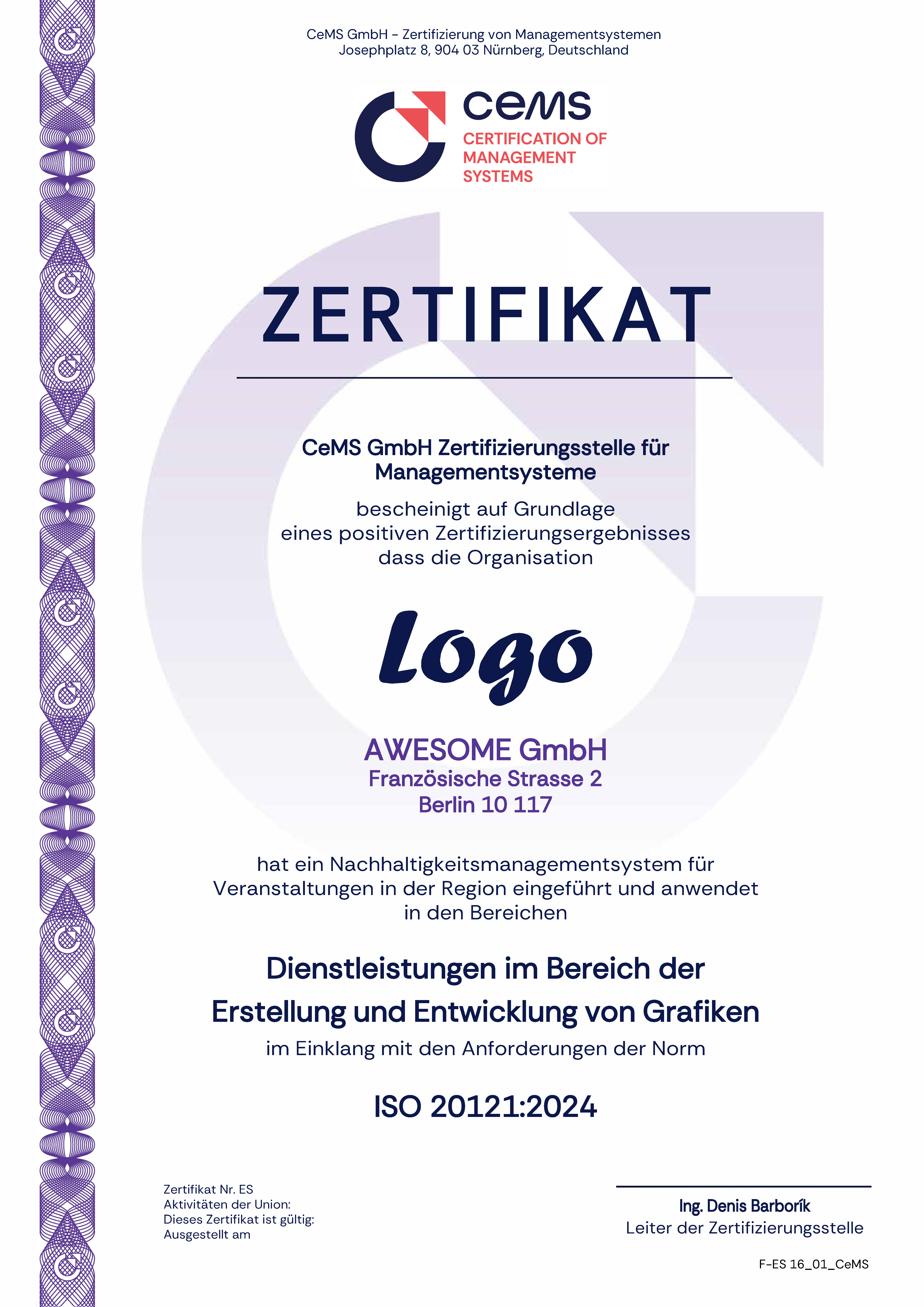 Zertifikat ISO 20121 cems