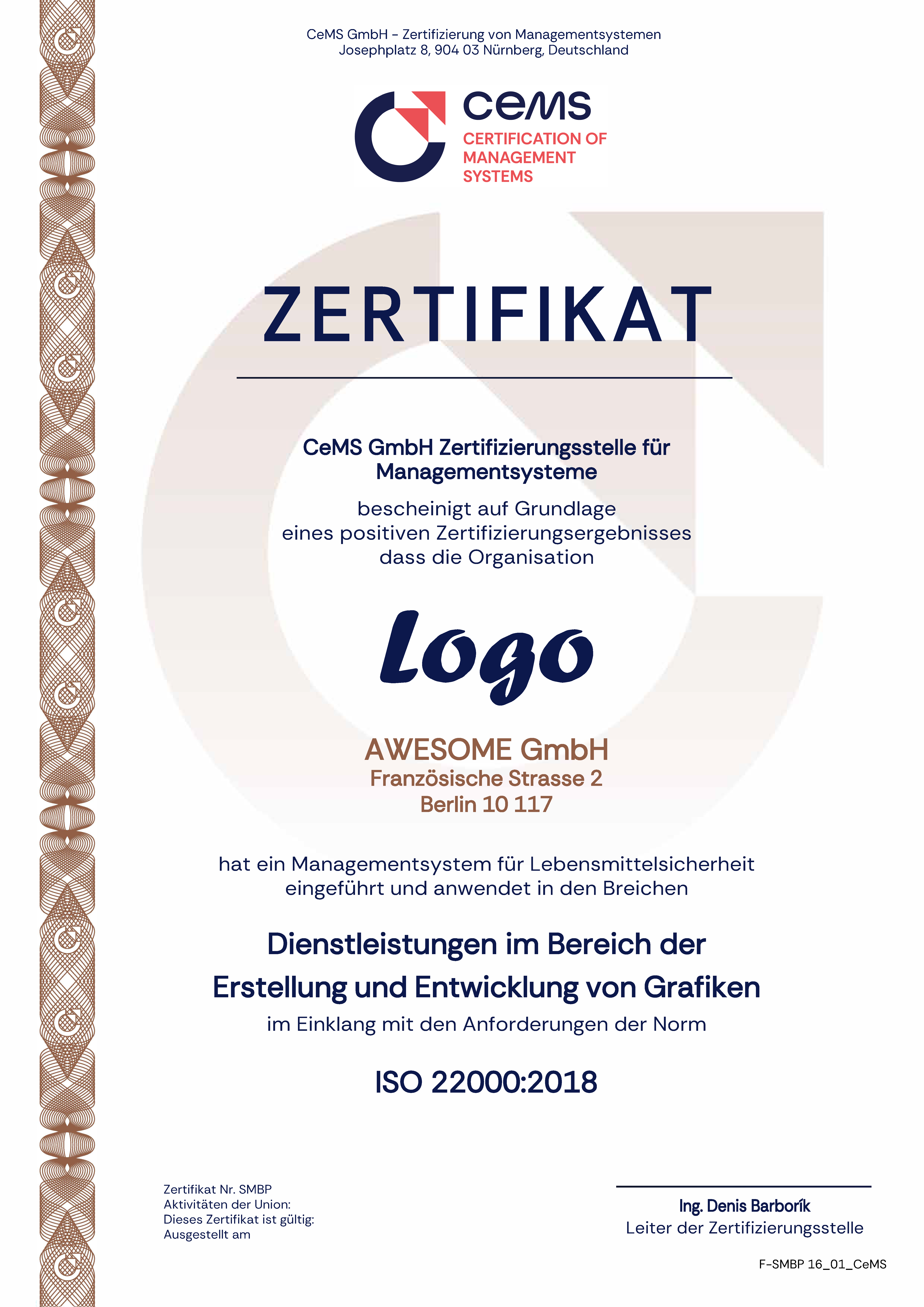Zertifikat ISO 22000 cems