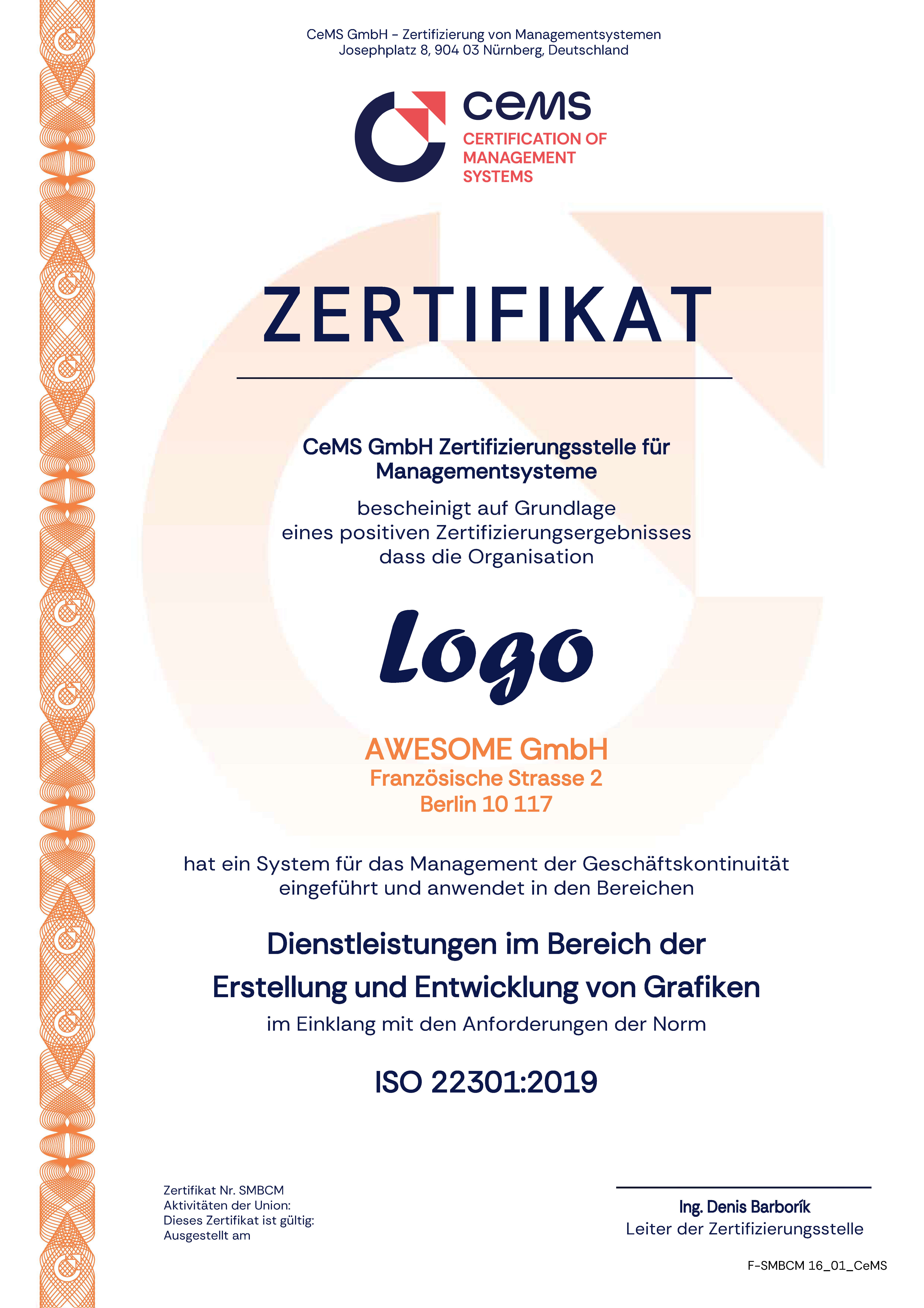 Zertifikat ISO 22301 cems