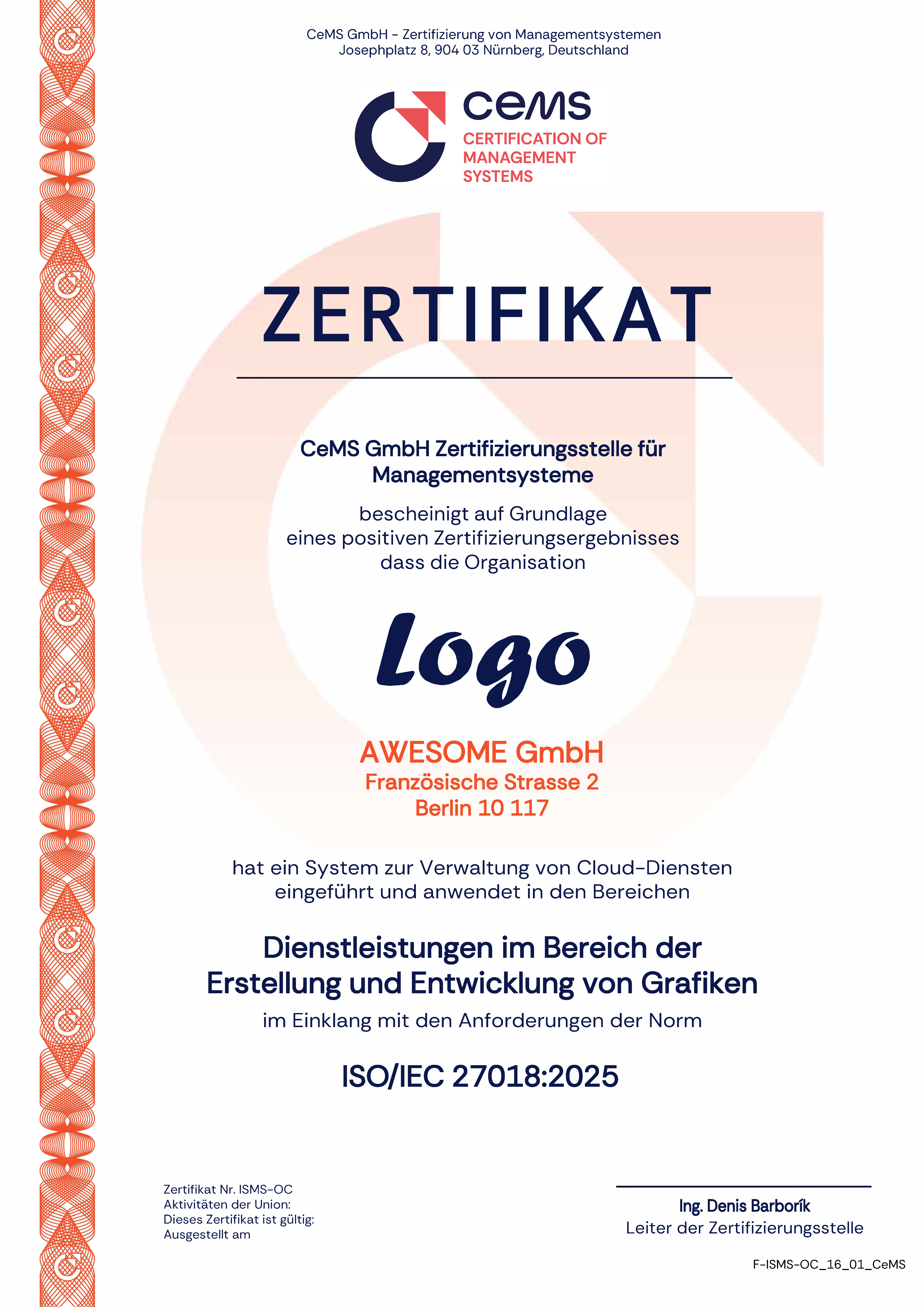 Zertifikat ISO 27018 cems