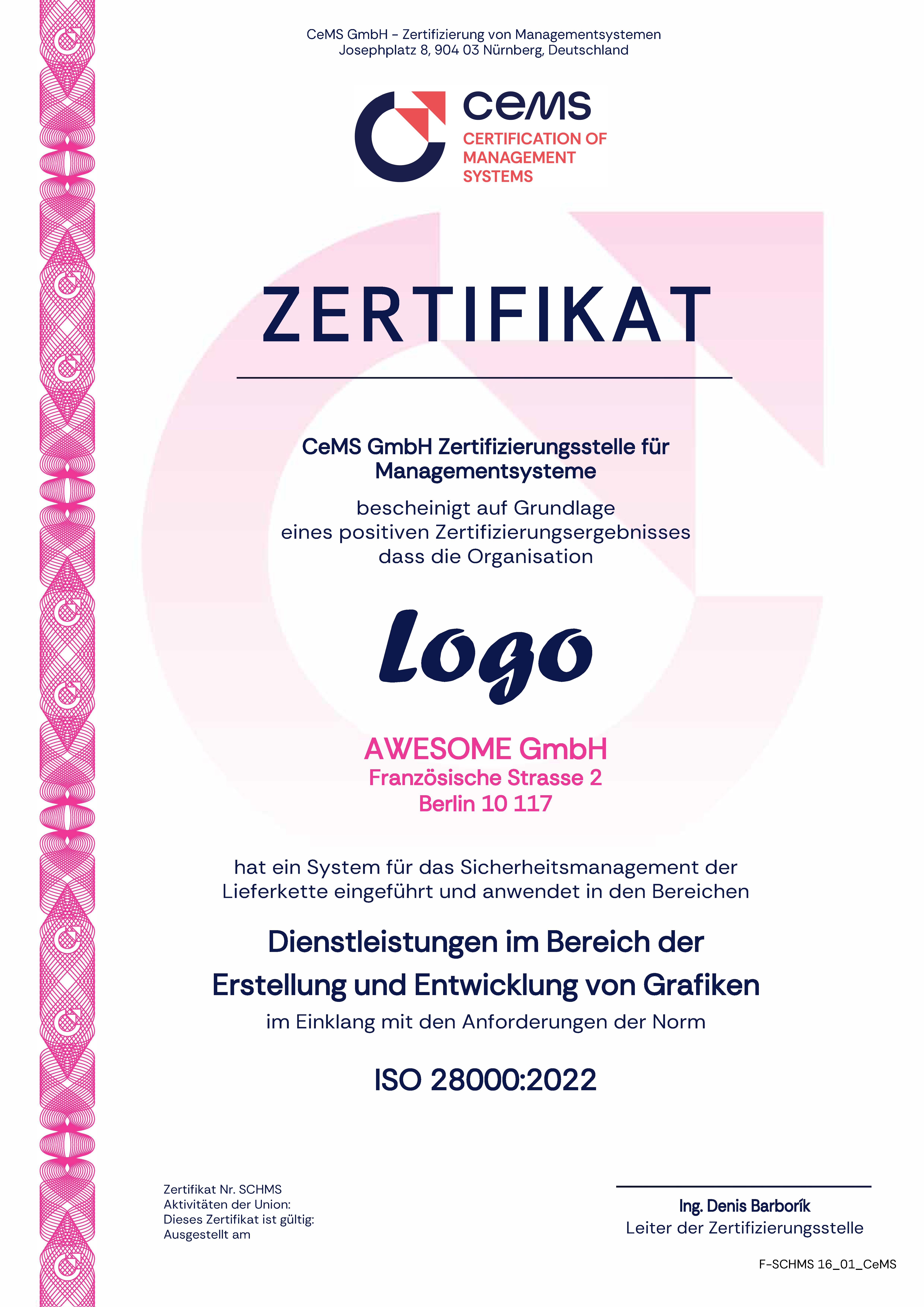 Zertifikat ISO 28000 cems