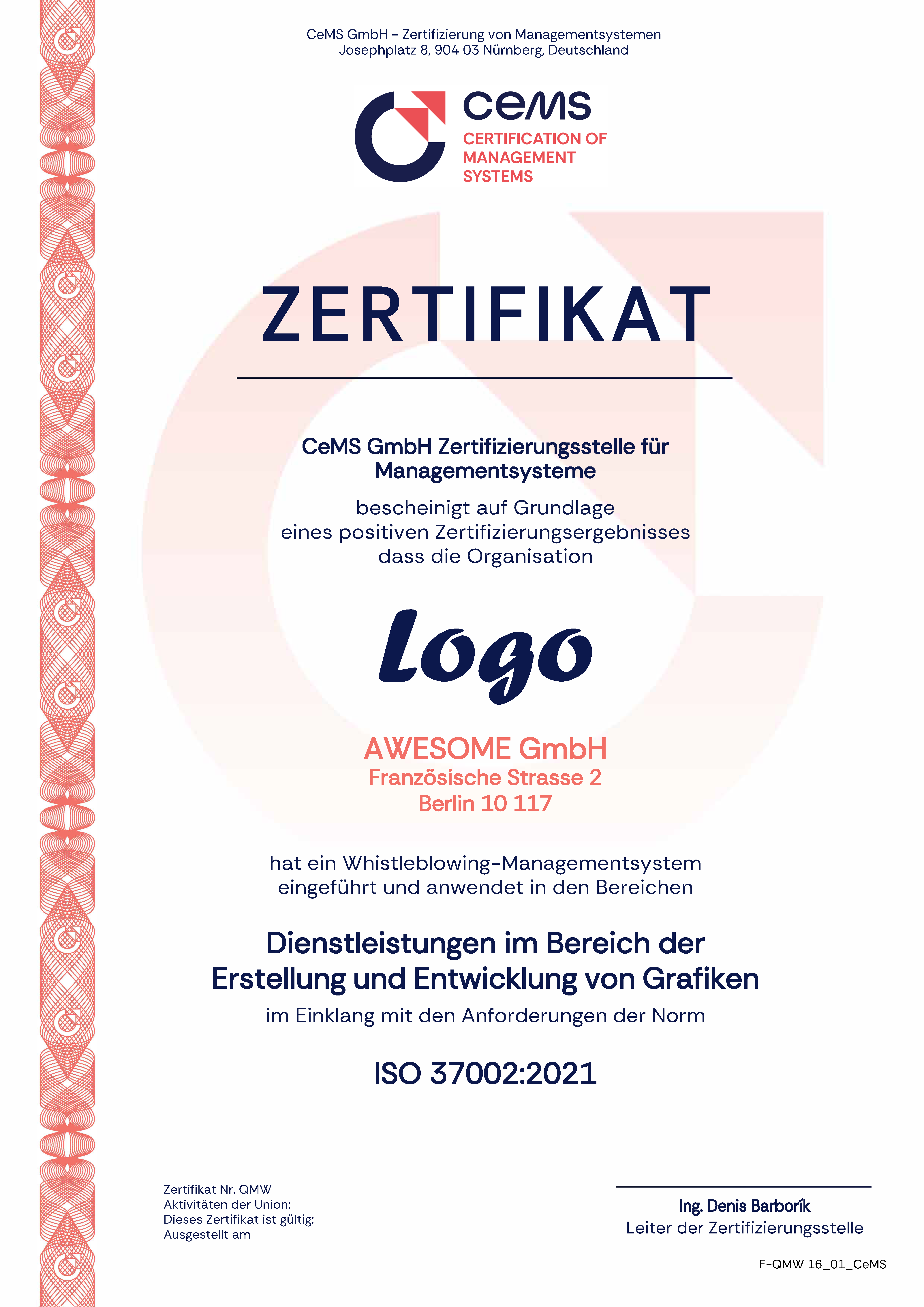 Zertifikat ISO 37002 cems