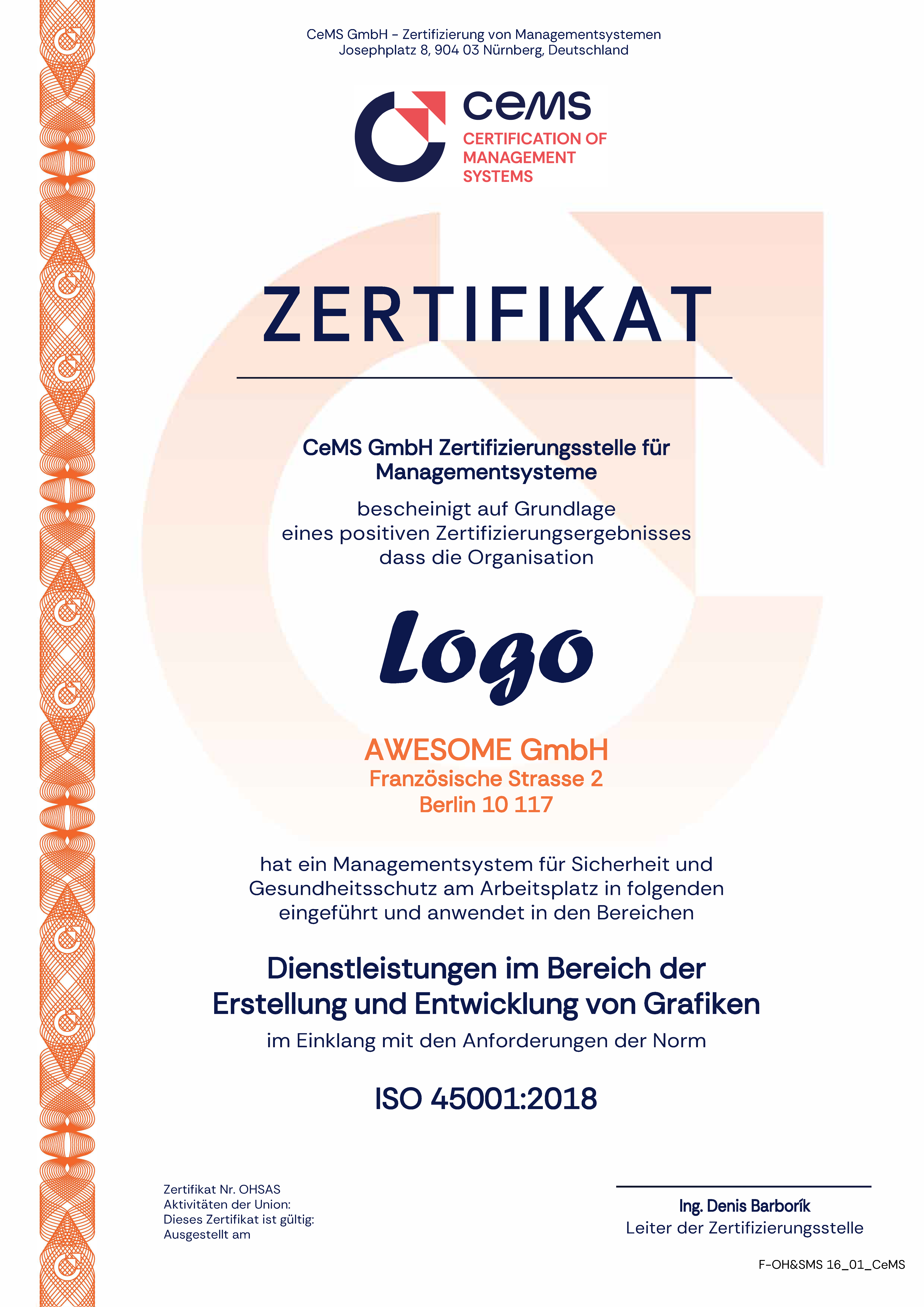 Zertifikat ISO 45001 cems