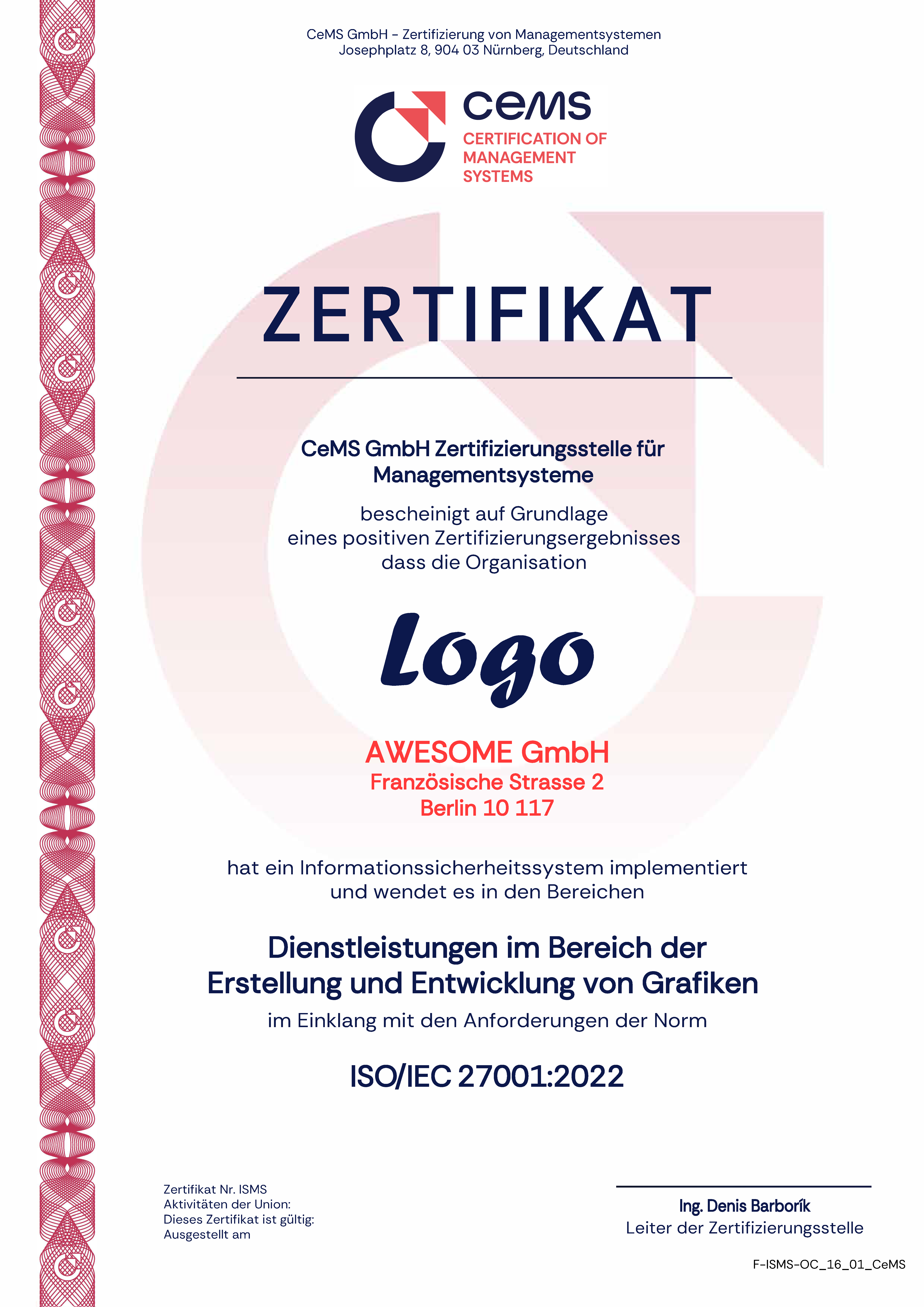 Zertifikat ISO 27001 cems